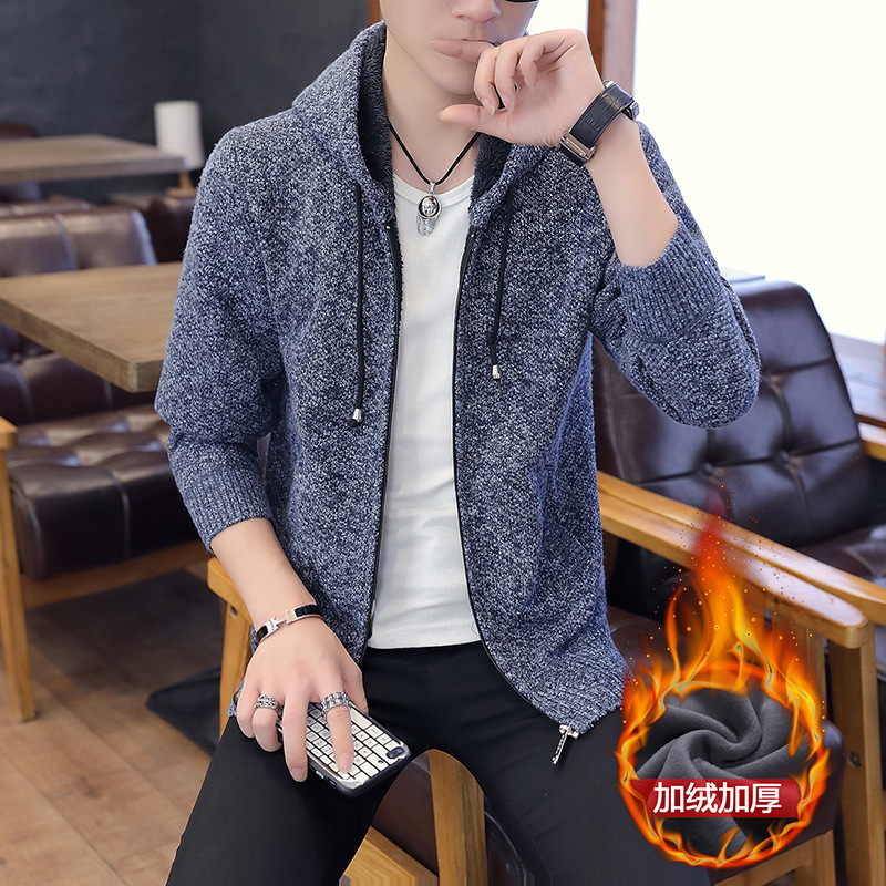 Cross-border Autumn and Winter New Knitted Cardigan Men's Jacket Casual Solid Color Men's Collar Sweater Jacket Zipper Sweater for Men