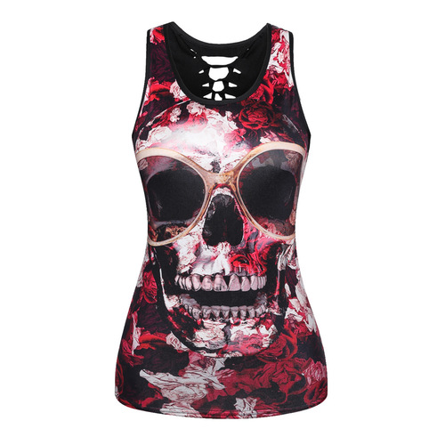 Cross-border e-commerce hot-selling digital print rose skull head women's slimming breathable basic shirt