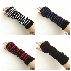Korean style knitted sleeves for men and women couples ninja style dark summer sunscreen Harajuku gloves striped winter warm arm sleeves