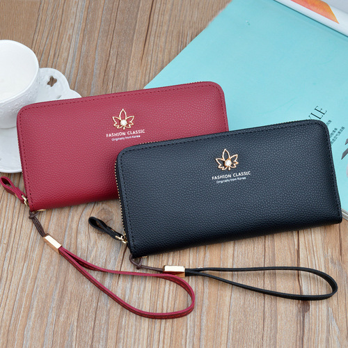 New women's wallet women's long zipper clutch bag women's fashion simple large capacity pebbled pattern wallet mobile phone bag