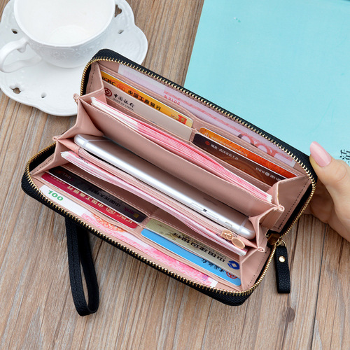 New women's wallet women's long zipper clutch bag women's fashion simple large capacity pebbled pattern wallet mobile phone bag