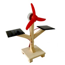 创意科技小制作 diy材料木制双太阳能风扇物理科学实验模型批发