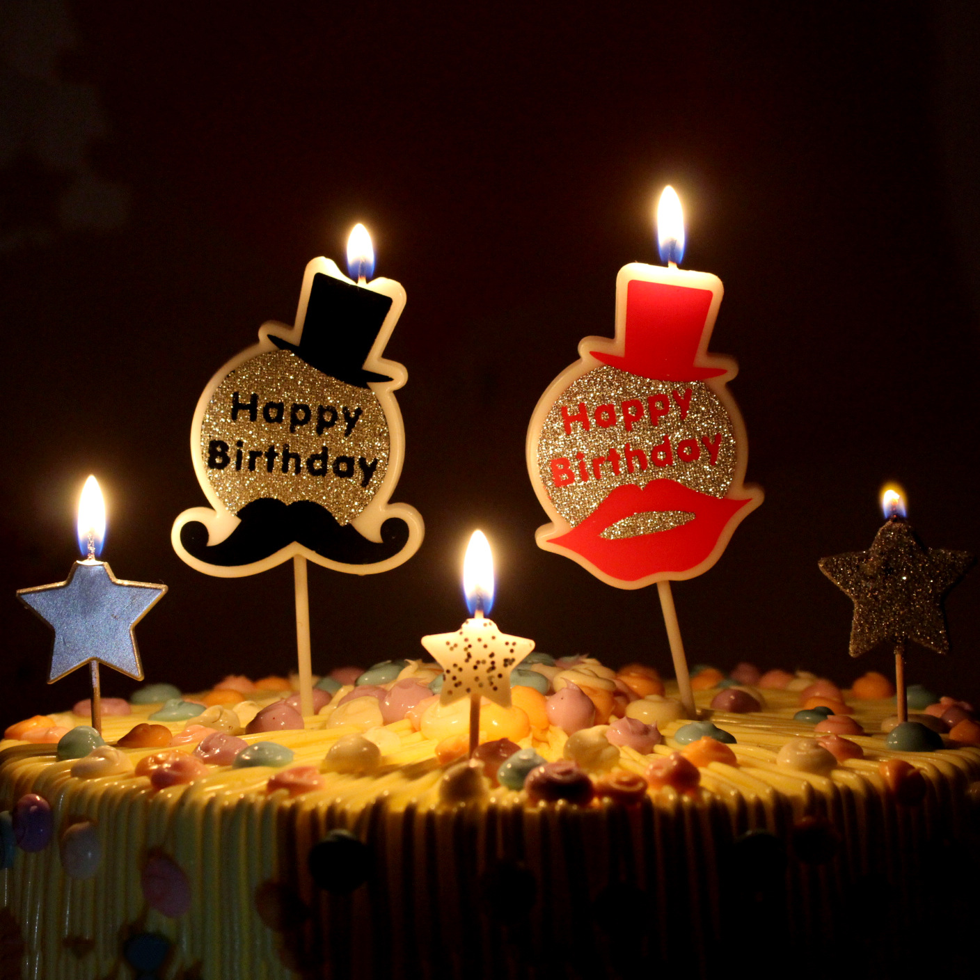 Día del Padre transfronterizo Glitter vela barba Sr. labios rojos diosa libre de humo pastel creativo vela de cumpleaños al por mayor