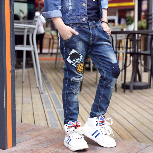 Children's jeans, boys' pants, spring and autumn children's clothing, front and rear real pockets, big children's washed trousers, factory direct sales