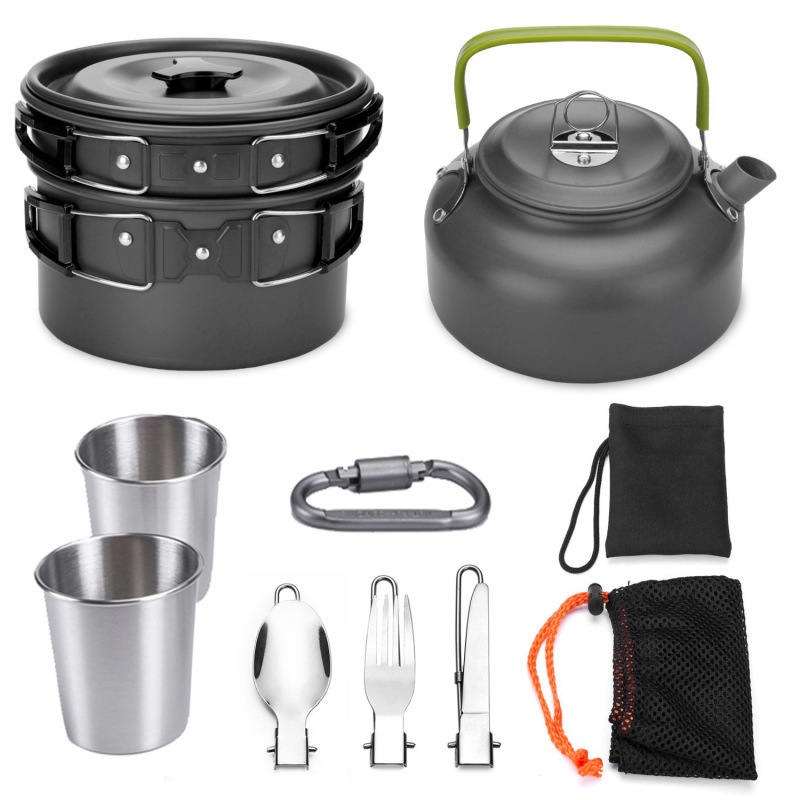 Cross-border Amazon Hot Selling Outdoor Set Pot 4-5 People Camping Cookware Set Portable Camping Teapot Pot Set