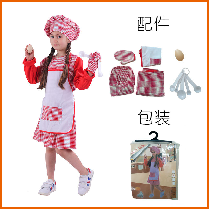 Children's Female Chef Clothes Girls Play House Kitchen Toys Girls' Suit Holiday cosplay Stage Costume