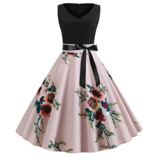 Foreign Trade European and American Women's Clothing Amazon V-neck Printed Sleeveless Large Swing Dress YY0008
