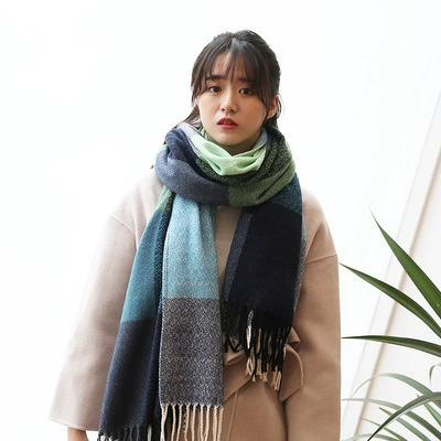 Double-Sided Faux Fur Scarf, 200×60 cm, Long Warm Soft Korean Style Plaid