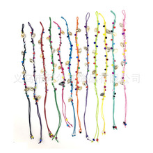 现货批发一手货源手工小海螺海贝彩色蜡绳编织儿童手链