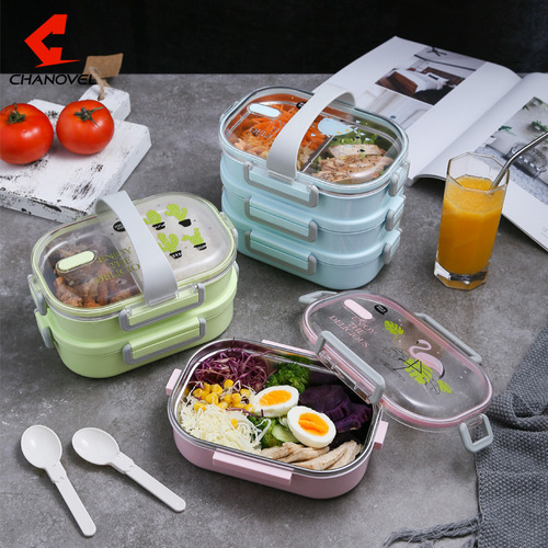 304 stainless steel multi-layer sealed lunch box, student and child lunch box, portable leak-proof insulated lunch box