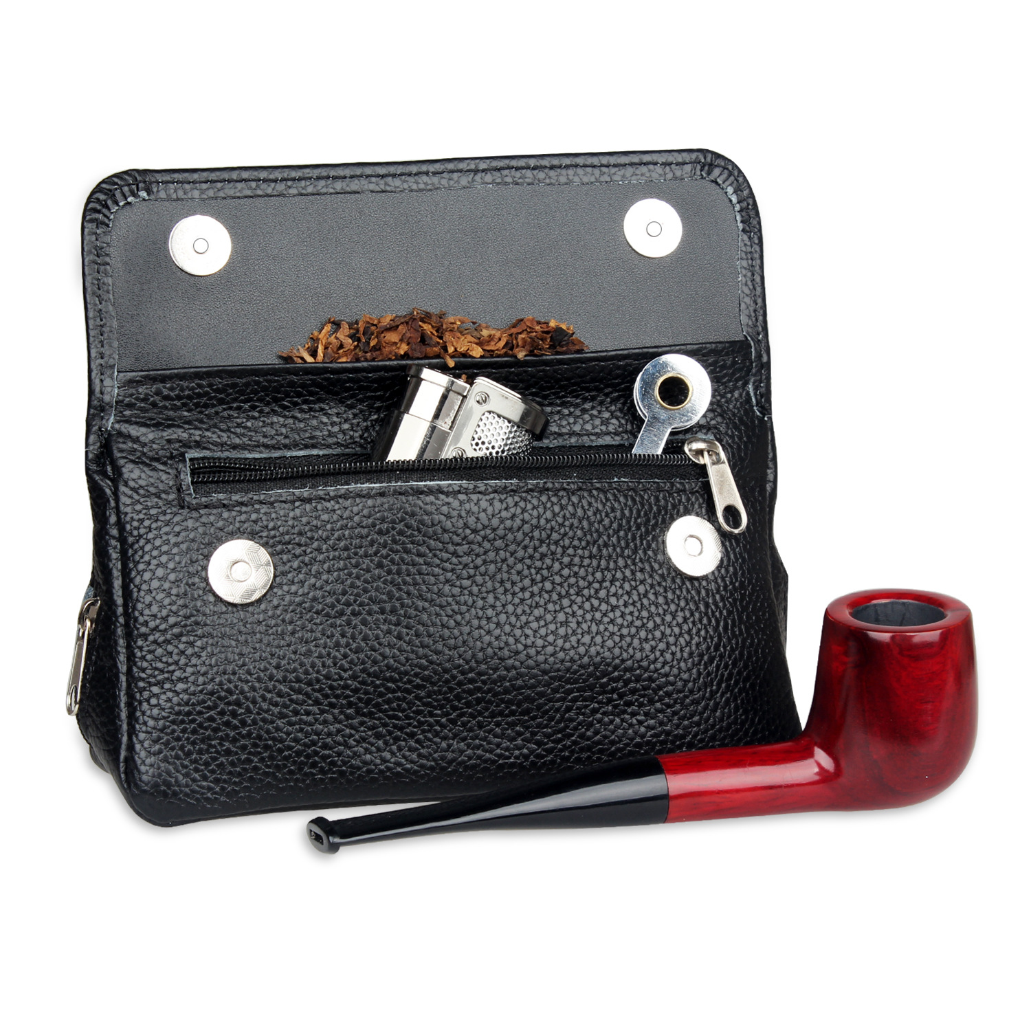 Portable Two-position Sandalwood Pipe Carrying Bag Handmade Genuine Leather Pipe Bag