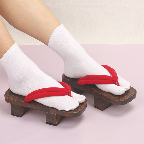 Toe socks for men and women, cotton anti-slip two-toe socks, split-toe wooden geta socks, two-toe sandal socks, mid-calf socks