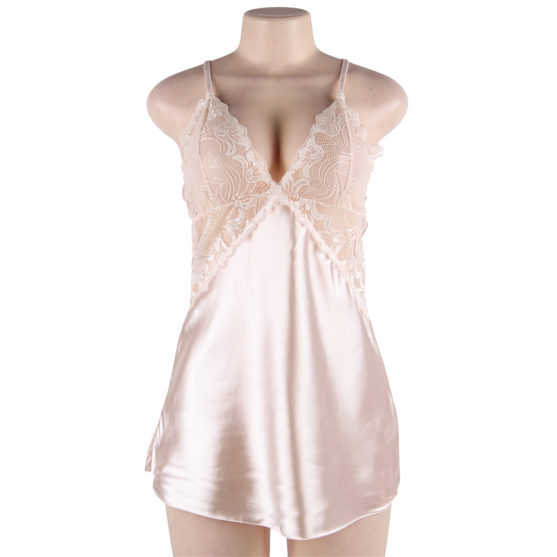 Europa y América Amazon transfronterizos de tamaño grande cabina casera camisa de pijama de moda sexy de seda de encaje de mujer