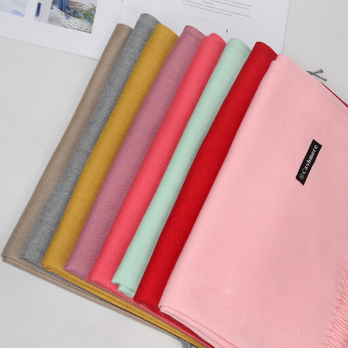 Autumn and winter style imitation cashmere scarf, women's solid color brushed fleece, pure color thickened long scarf, anti-pilling tassel shawl, factory direct sales