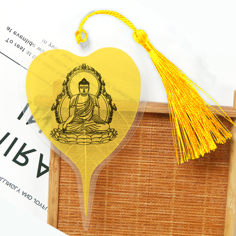 Cultura de la hoja Bodhi Marcadores conmemorativos de venas de hojas Marcadores de hojas de estilo chino clásico creativo Marcadores de metal Sakyamuni