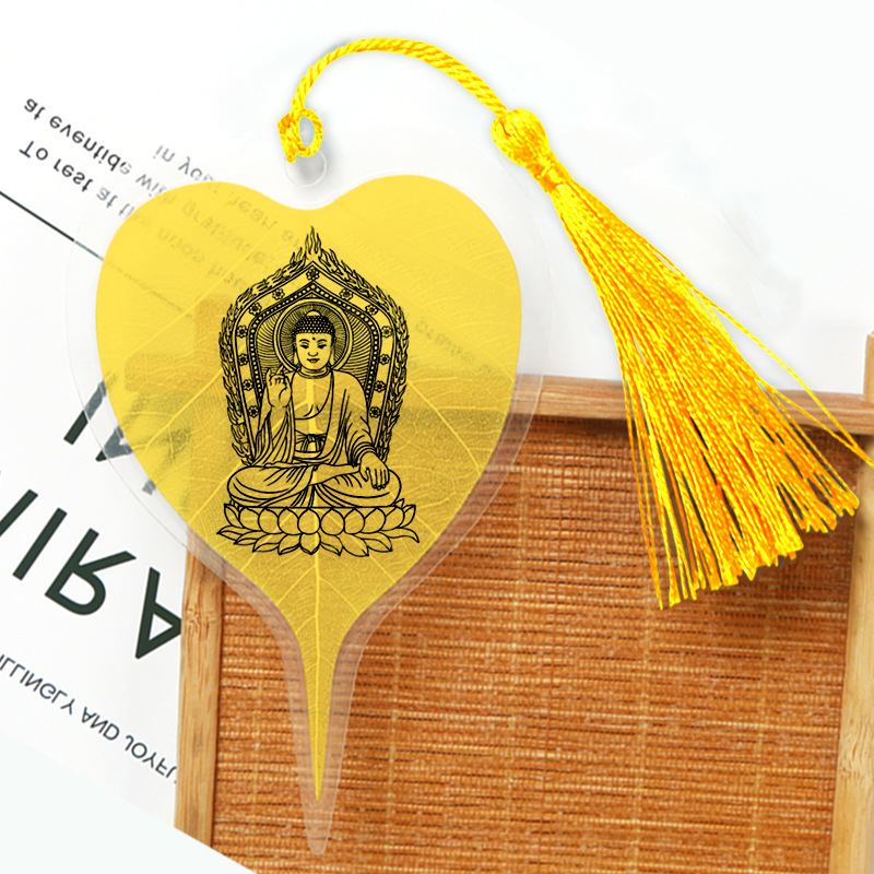 Cultura de la hoja Bodhi Marcadores conmemorativos de venas de hojas Marcadores de hojas de estilo chino clásico creativo Marcadores de metal Sakyamuni