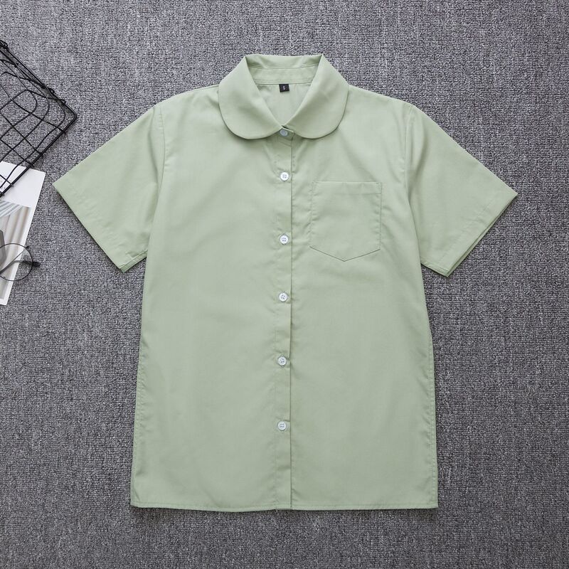 Japanese JK uniform short sleeve Matcha green shirt Japanese school uniform short sleeve round neck placket