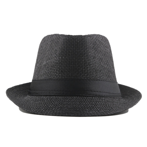Summer middle-aged and elderly straw paper Panama jazz hat black square streamer decorative top hat breathable sun protection hat