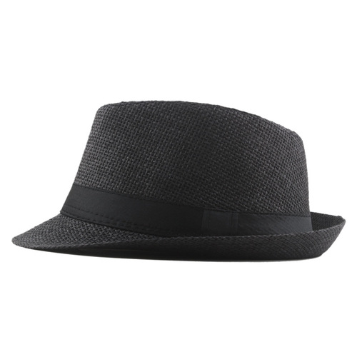 Summer middle-aged and elderly straw paper Panama jazz hat black square streamer decorative top hat breathable sun protection hat