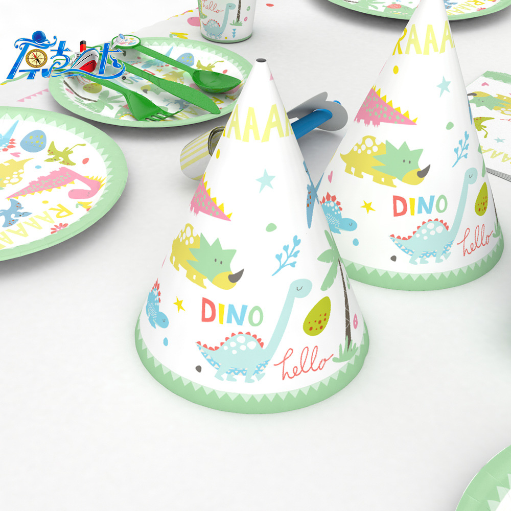 Kuangjing nueva venta caliente pequeño dinosaurio de la fiesta cumpleaños los niños dinosaurios decoración atmósfera suministros mantel placa fabricante