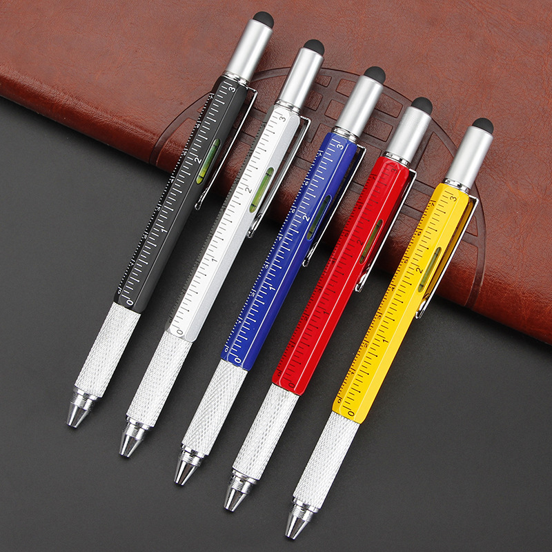 Creative cross-border metal scale ruler touch screen level screwdriver hexagonal 6 in 1 multi-function tool pen Creative cross-border metal scale ruler touch screen level screwdriver hexagonal 6 in 1 multi-function tool pen
