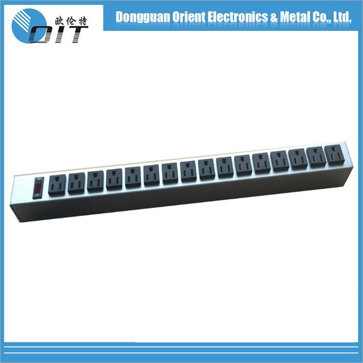 供应钣金非标1U16位美标PDU电源分配器带过载开关16位大电压排座