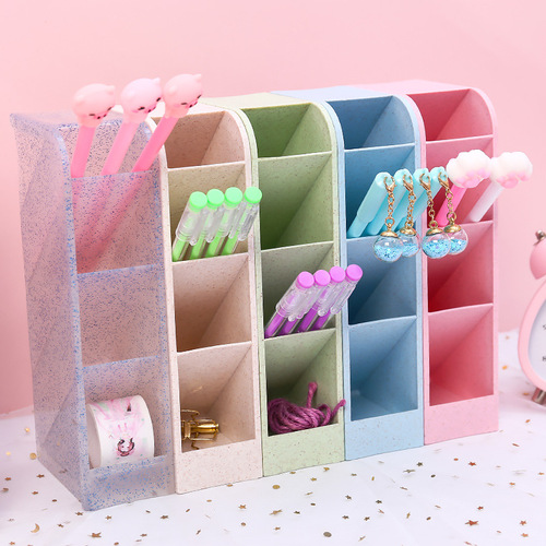 Student oblique pen holder ins stationery storage box creative fashion transparent wheat multifunctional desktop storage box