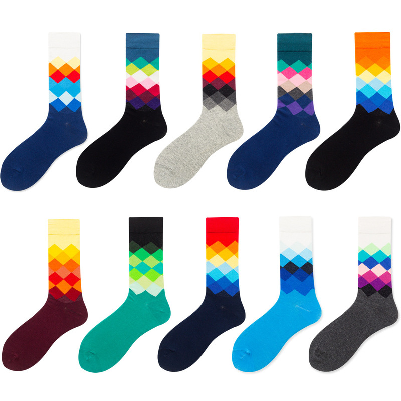 Cross-Border Couple Socks, Ten-Color Rhombus Large Board Socks, Colorful Gradient Men's Socks, Rhombus Women's Socks, Trendy Socks, Hip-Hop Socks Cross-Border Couple Socks, Ten-Color Rhombus Large Board Socks, Colorful Gradient Men's Socks, Rhombus Women's Socks, Trendy Socks, Hip-Hop Socks