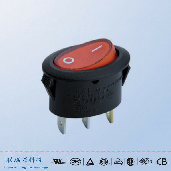 带红灯船型开关RLEIL开关2档3脚椭圆形翘板开关RL3-6银触点大电流