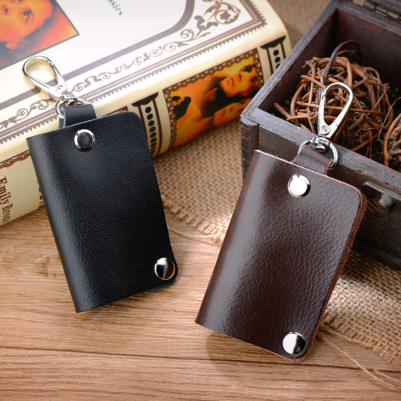 Printed Logo Souvenir for Women, Simple Genuine Leather Key Bag, Waist-Hanging Men's Cowhide Small Keychain, Macaron Color