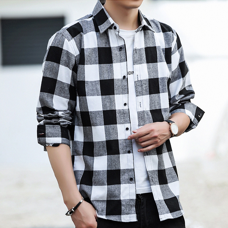 Men's Shirt Casual Sanding Plaid Plus Fat Plus Shirt Men's Long Sleeve Foreign Trade Cross-border Wholesale on behalf of Hot Selling