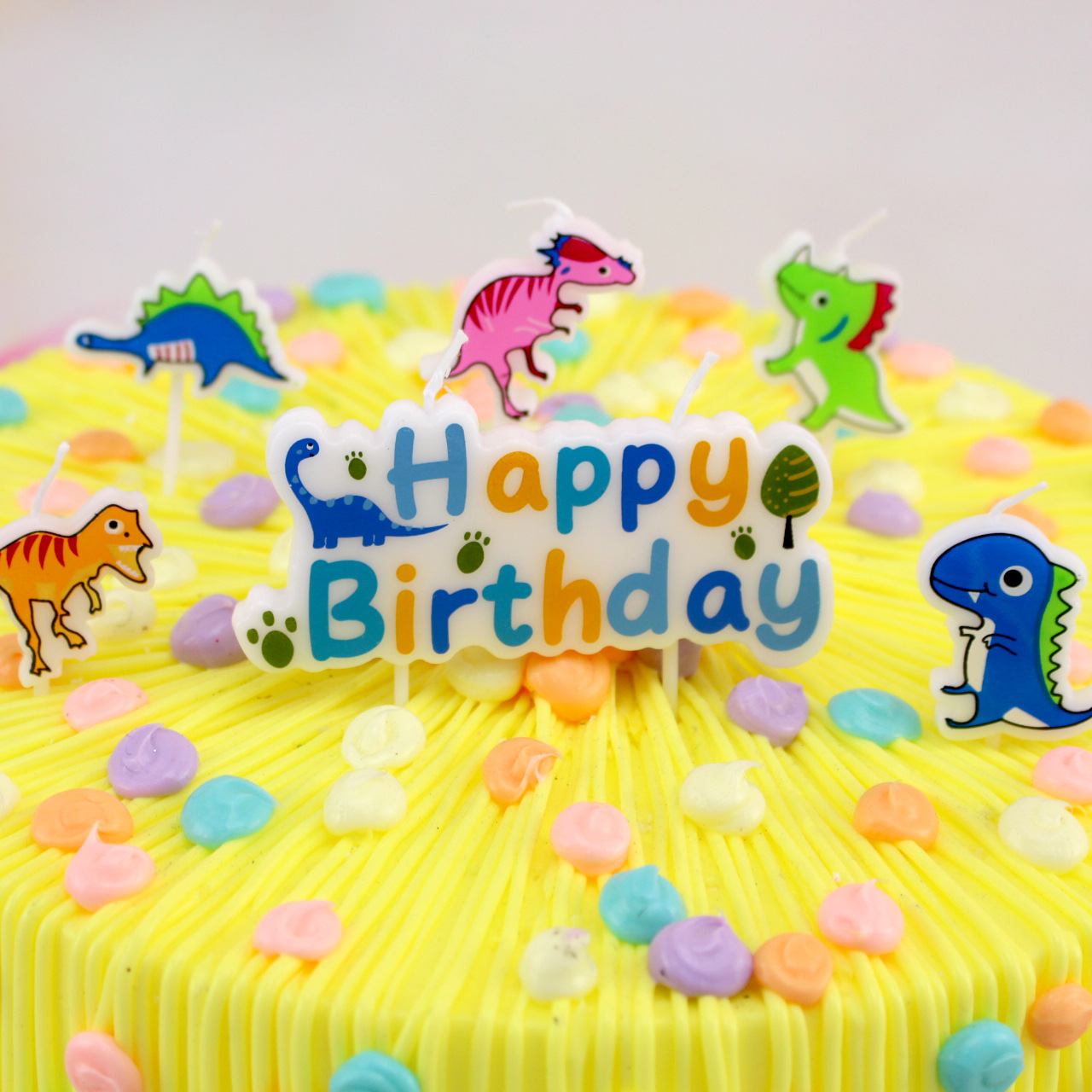 Sucheng Carta de los niños de dibujos animados vela DIY accesorios dinosaurio mundo colorido pastel decoración recién nacido día vela