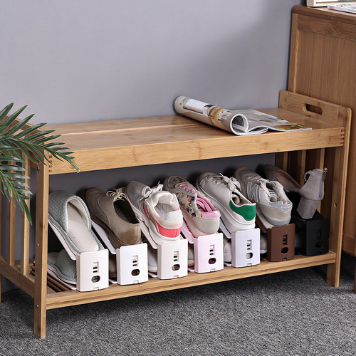 Plastic shoe rack shoe holder, adjustable one-piece shoe holder, double-layer plastic simple shoe rack, monochrome shoe storage rack
