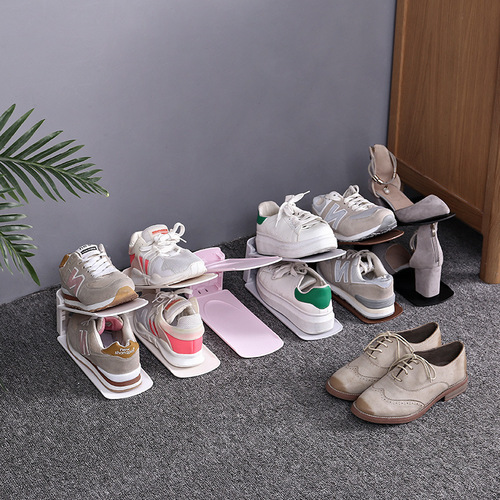 Plastic shoe rack shoe holder, adjustable one-piece shoe holder, double-layer plastic simple shoe rack, monochrome shoe storage rack