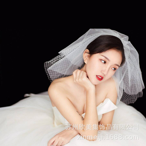 X001 sweet multi-layered tulle Korean style short hand-sewn hair comb bridal veil wedding dress styling accessories