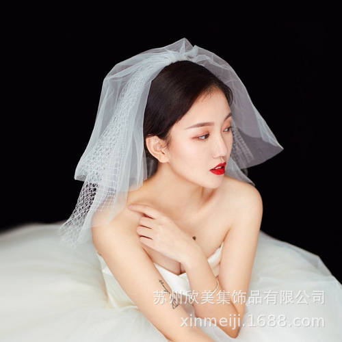 X001 sweet multi-layered tulle Korean style short hand-sewn hair comb bridal veil wedding dress styling accessories