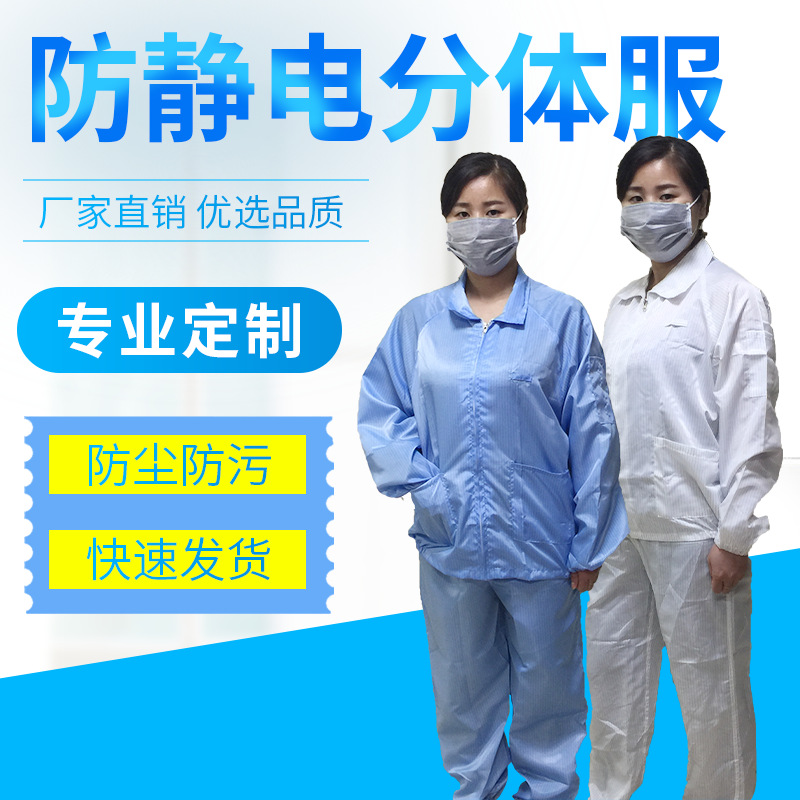 英美科防静电分体服 无尘服上衣不带帽防护服 翻领分体劳保工作服