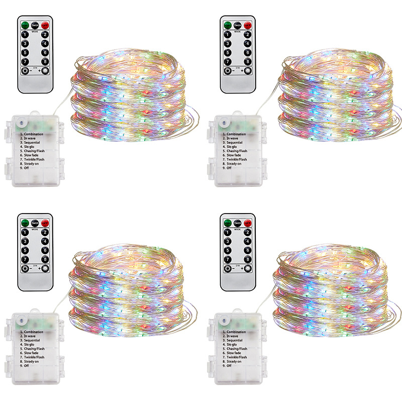 Amazon transfronteriza impermeable caja de batería alambre de cobre LED Cadena de luz control remoto de alambre de cobre Año Nuevo linterna al por mayor