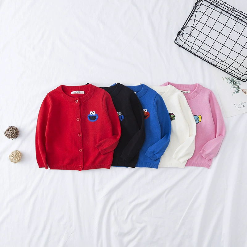 19 Детский свитер новый весенне-осенний Детский свитер кардиган с круглым вырезом мультфильм вышивка хлопок вязаный детский свитер