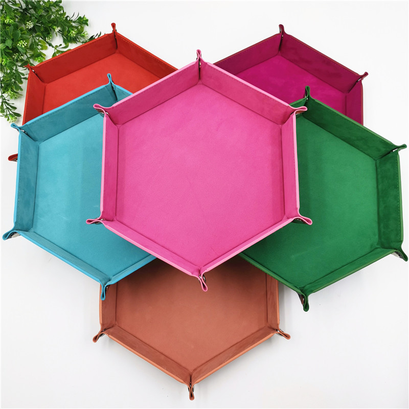 Fabricante en stock hexagonal cisne franela palillos bandeja plegable caja de almacenamiento bandeja de la pu caja de almacenamiento de escritorio