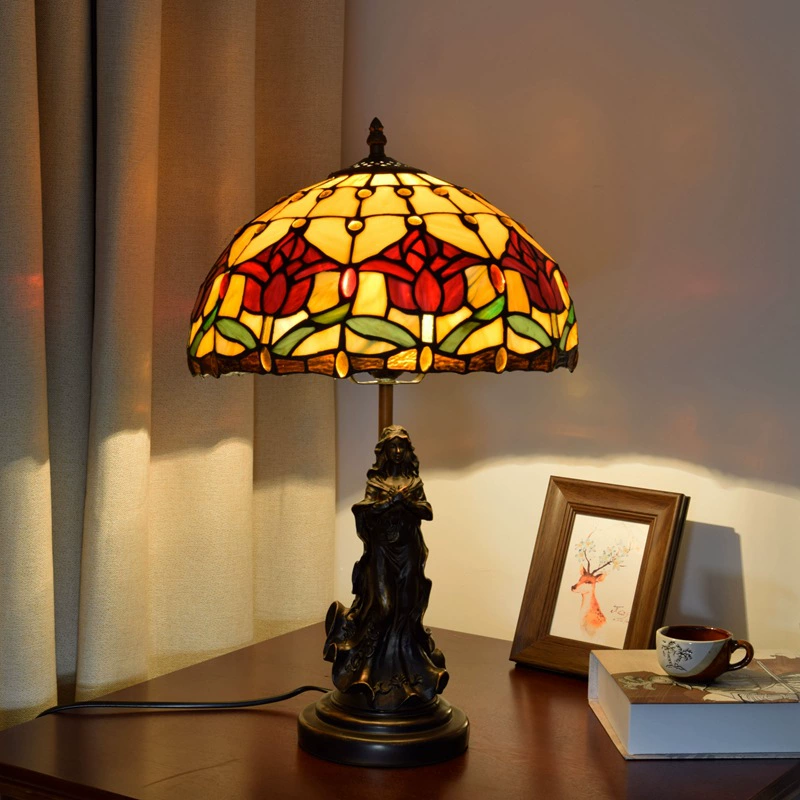 欧琈 Glass retro red table lamp for living room for bed