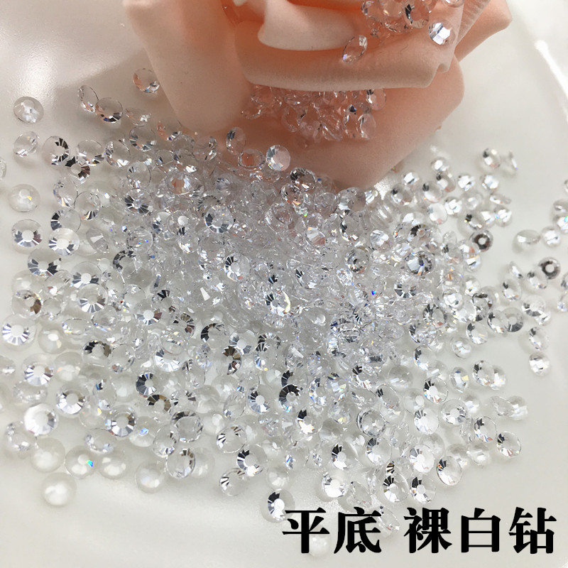 Dırnaq üçün bəzək daşları, düz dibli ağ şəffaf kristal, 1.3-6.5 mm