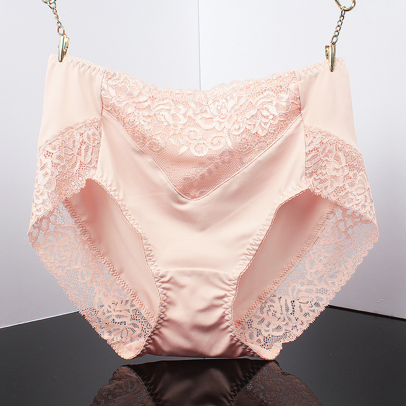 Milk silk belly hip panties women's high waist sexy lace Ice Silk seamless fat MM200 kg briefs cotton crotch