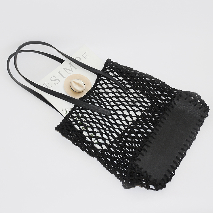 New Hollow Rectangular U Bottom Cotton Rope Woven Bag Vacation Straw Net Bag Beach Bag Women's Large Shoulder Bag
