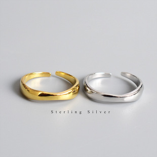 S925 Sterling Silver Ring Minimalist Irregular Wavy 24K Gold Women's Ring Korean Style Ins Distinctive Tail Ring Jewelry