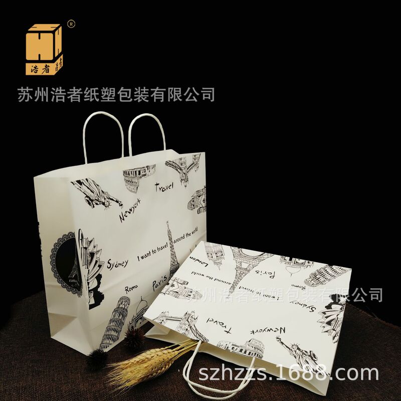 Haozhe Travel Handbag Shopping Bag Spring and Winter Clothing Packaging Bag Satchel Paper Bag Handbag Printing