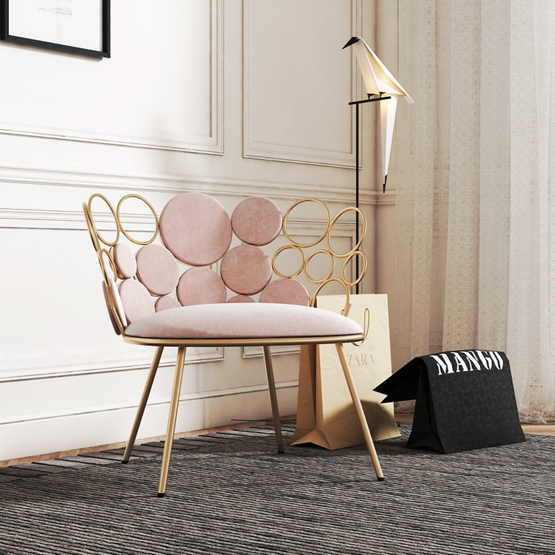Nordic Backrest Single Chair Bedroom Princess Room Decorative Iron Chair Hotel Room Window Sofa Chair