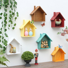 American country retro colorful small house bedroom room door wall storage shelf wall-mounted decoration