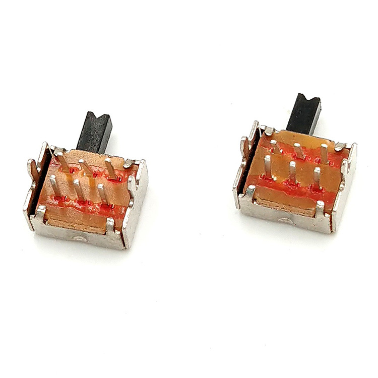拨动开关 SK22D07 手柄长4MM 2P2T 双排二档六脚 滑动开关