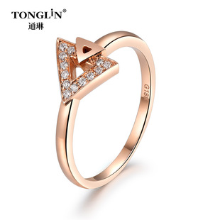 Tonglin Cross-Border Rose Gold Diamond Ring Women's Original Design Casual Fashion Triangle Ring Source Factory